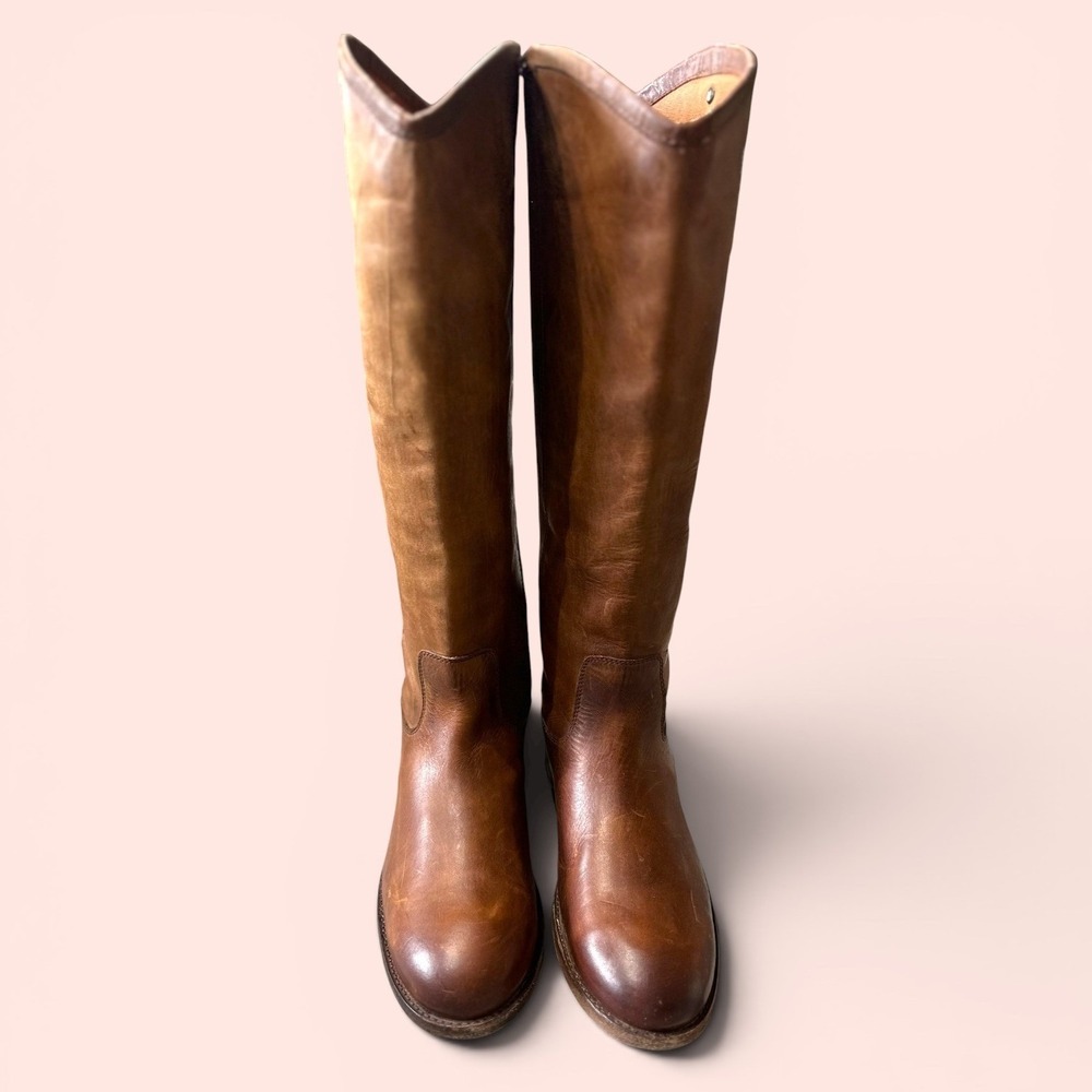 Frye Melissa Button Riding Tall Boots Women Size 8.5 Cognac brown Leather - Picture 2 of 11